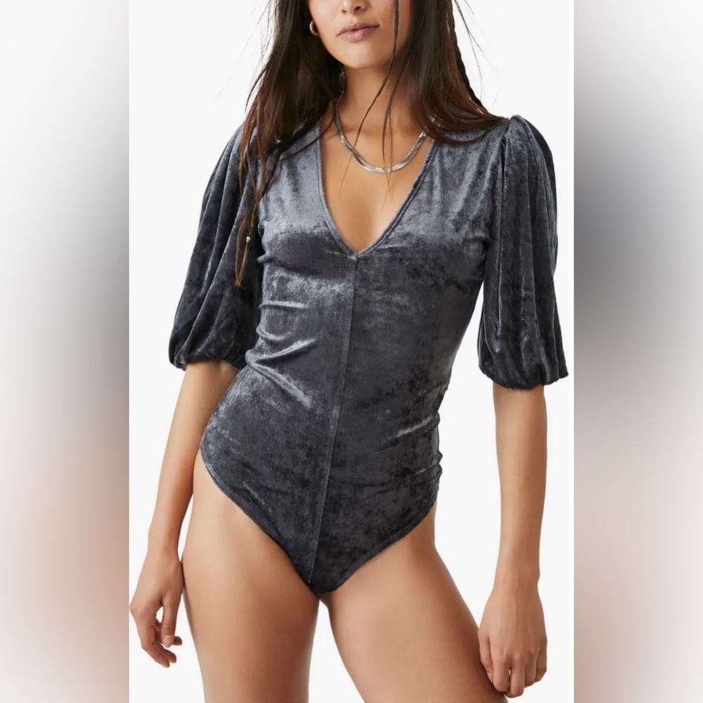 NEW Free People Don’t You Wish Women’s Velvet Bodysuit in Sunflower Seed